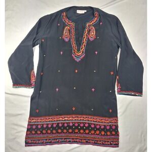 Burlingtons India TUNIC Indian kurta 100% Silk Embroidered Long Sleeve Medium